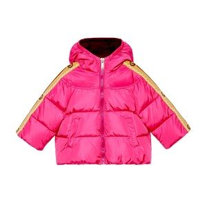 Gucci Infant Pink Logo Hooded Puffer